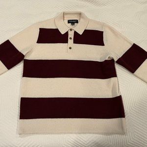 Banana Republic 100% Cashmere Stripe Sweater - Dark Red and Cream - Size M